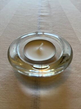 Clear Glass Tealight Candle Holder with White Tealight - Unbranded